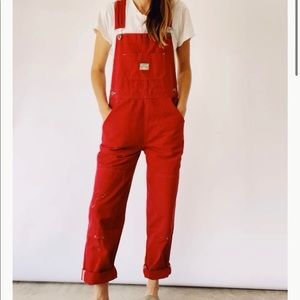 Hey Gang Red Knee Patch Overalls